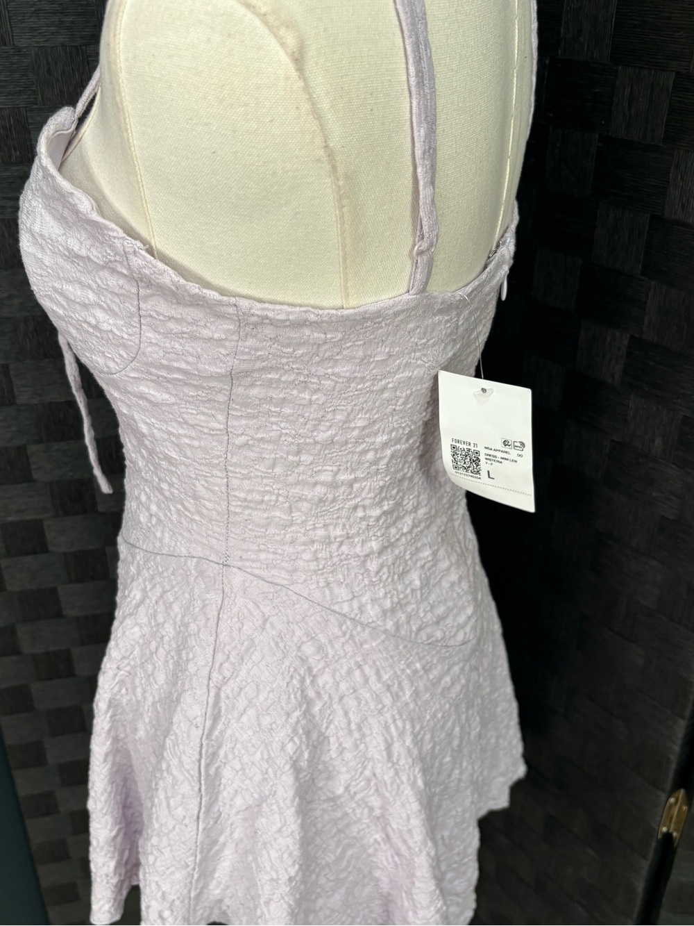 Balletcore Forever 21 Lace-up Seersucker Mini Skater Corset Dress Lavender - Picture 3 of 6